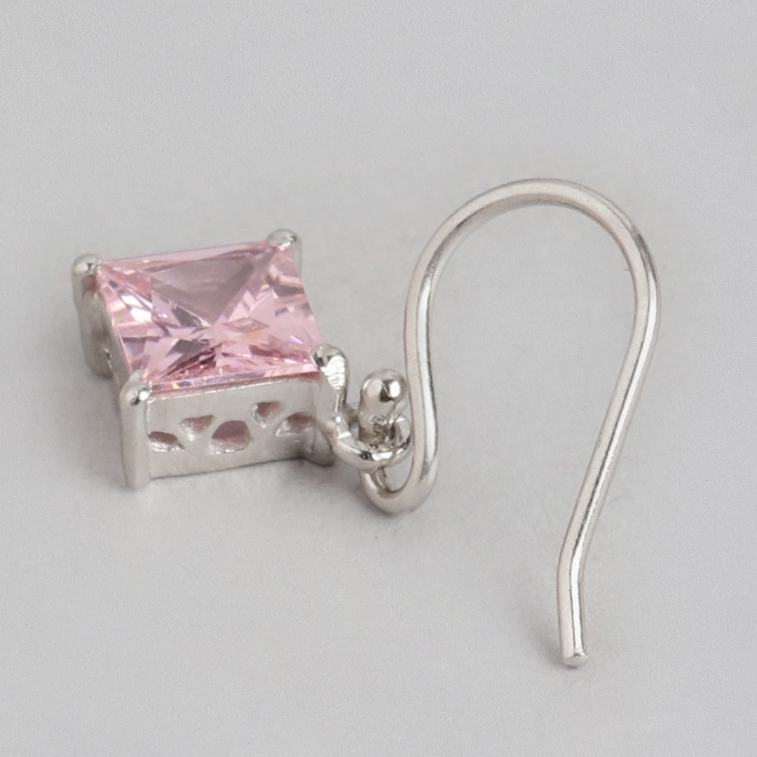Enchanted Blush Rhodium Plated Sterling Silver Dangle Earrings with Pink CZ