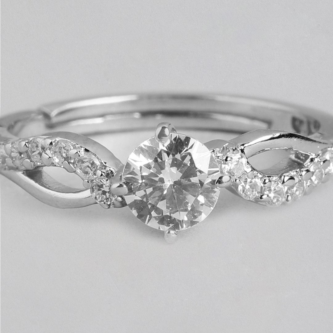 Diamond Dreams CZ Rhodium-Plated 925 Sterling Silver Female Ring (Adjustable)