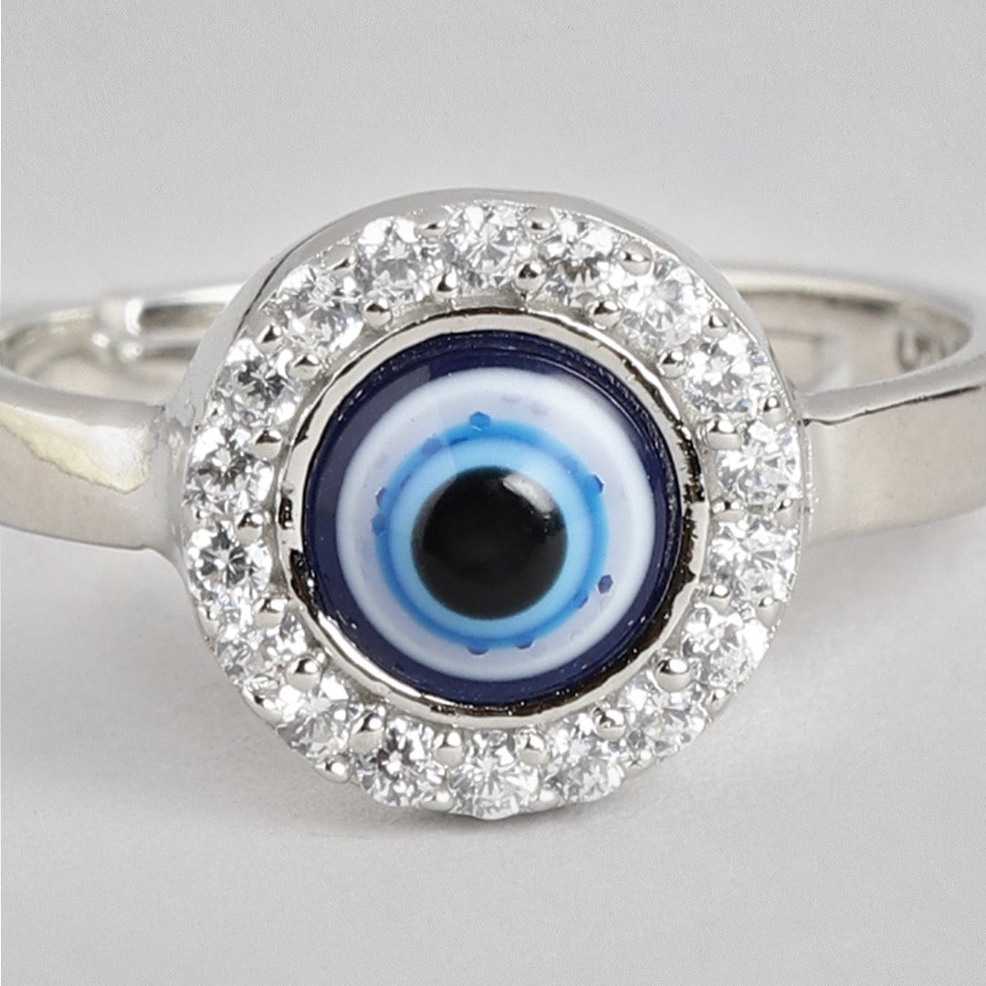 Mystic Ward Evil Eye CZ Rhodium Plated 925 Sterling Silver Ring (Adjustable)
