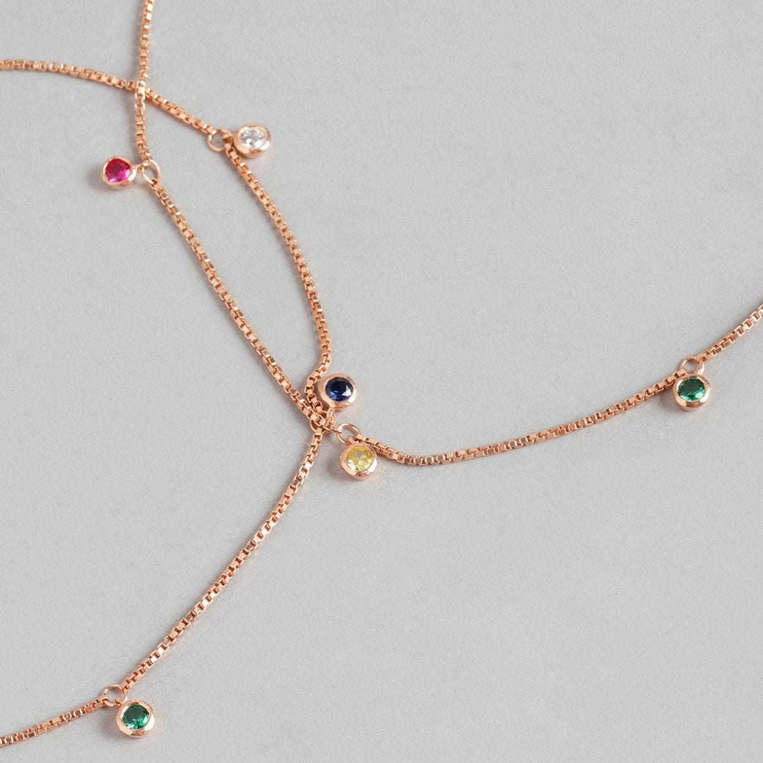 Multi-Colour Charms Rose-Gold Plated 925 Sterling Silver Chain Anklet