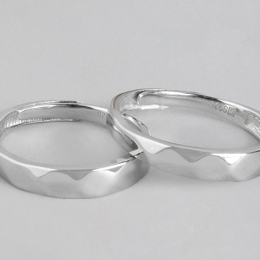 Majestic Lovers Rhodium Plated 925 Sterling Silver Couple Rings (Adjustable)