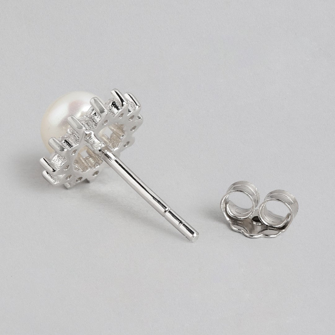 Pearl's Brilliance Rhodium-Plated CZ Gemstone 925 Sterling Silver Earrings