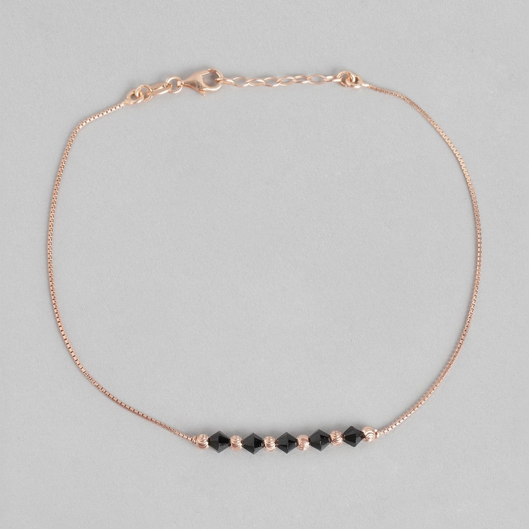 Radiant Beaded Bliss Rose Gold Plated 925 Sterling Silver Chain Anklet