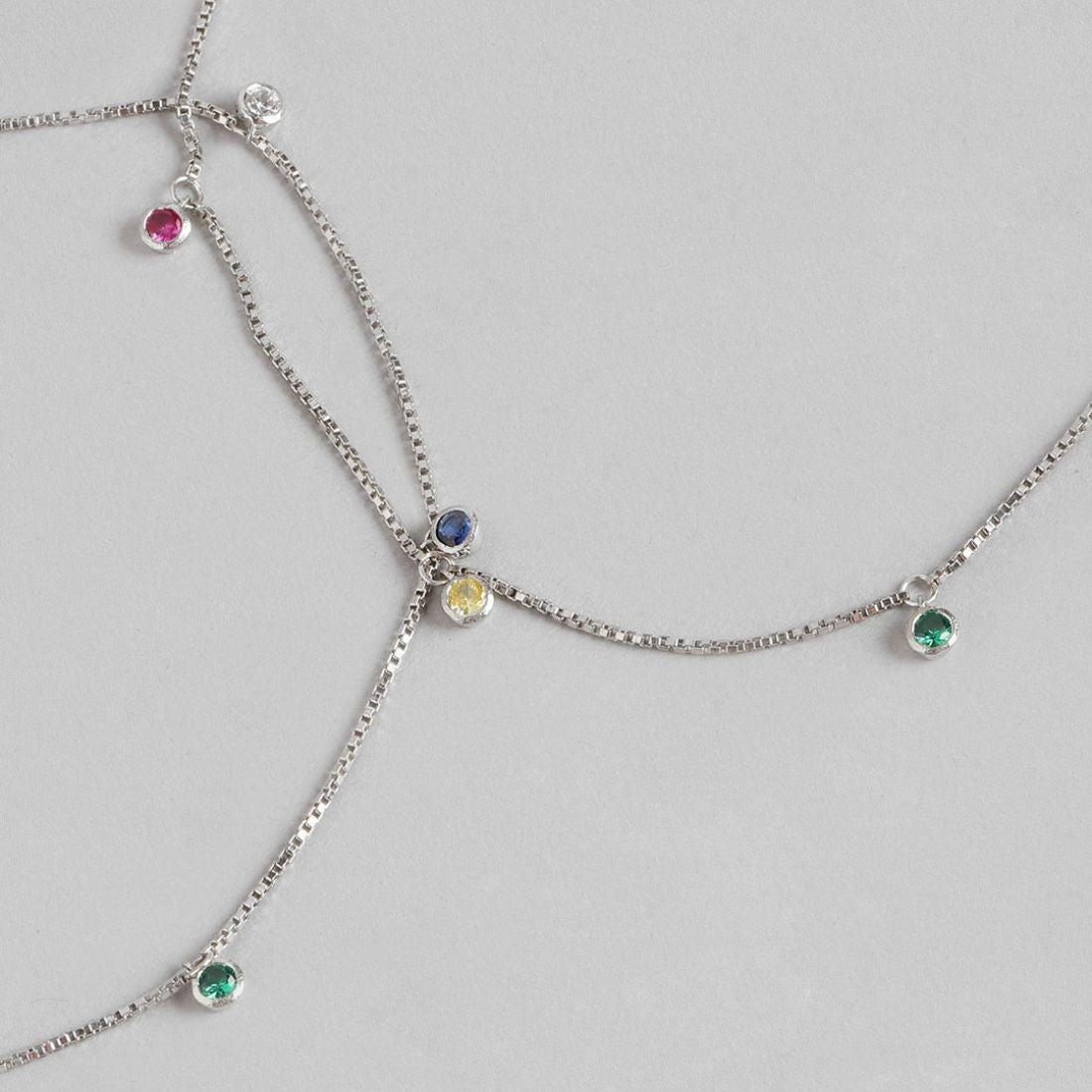 Multi Colour Drops Rhodium Plated 925 Sterling Silver Anklet