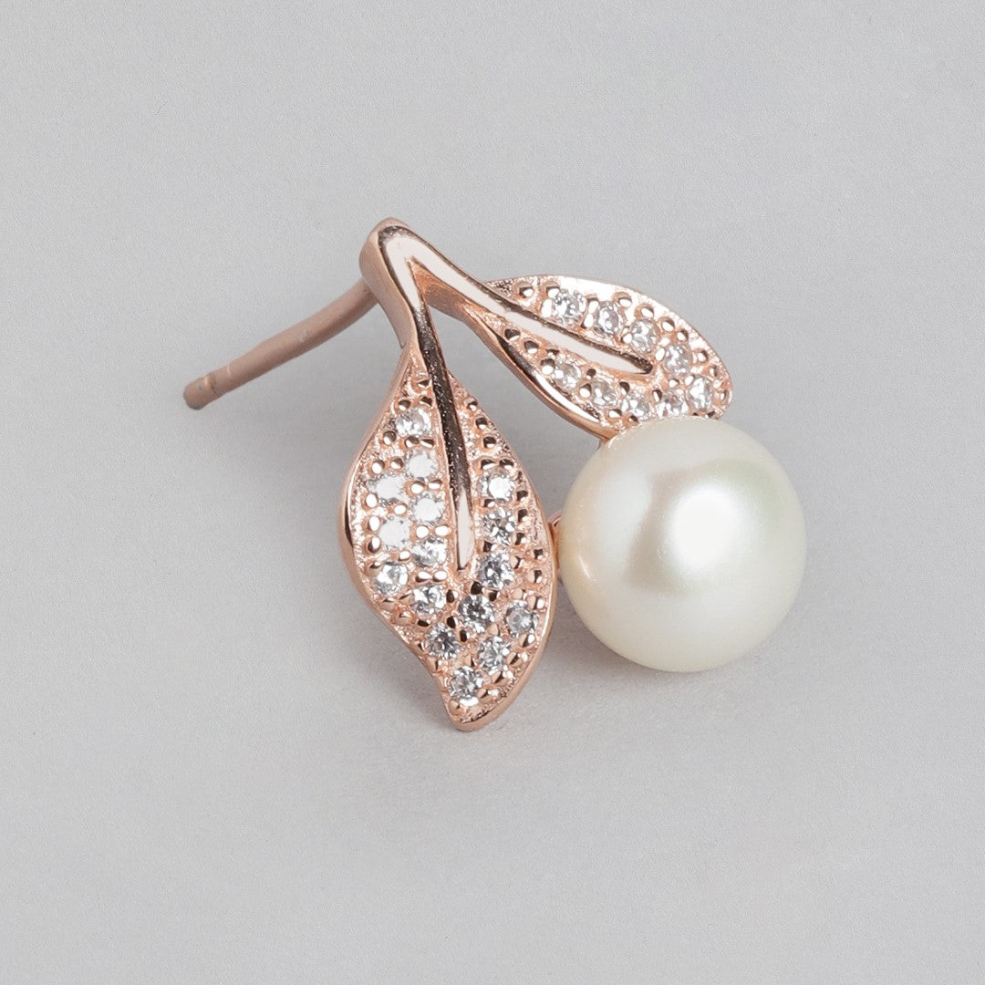 Lustrous Leaves & Pearls Rose Gold-Plated 925 Sterling Silver Jewelry Set