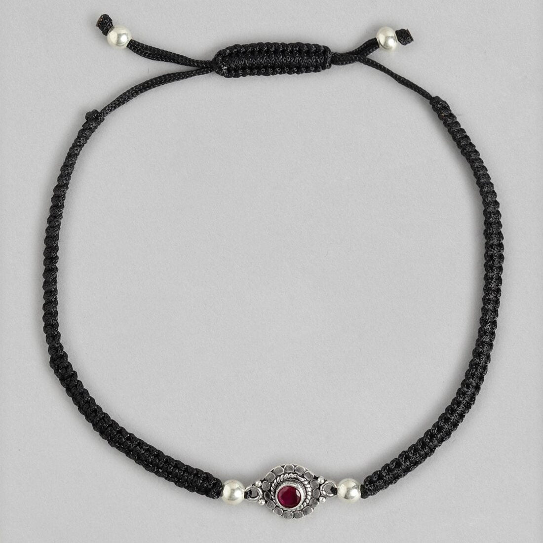 Classic Oxidized Red Stone 925 Sterling Silver Anklet