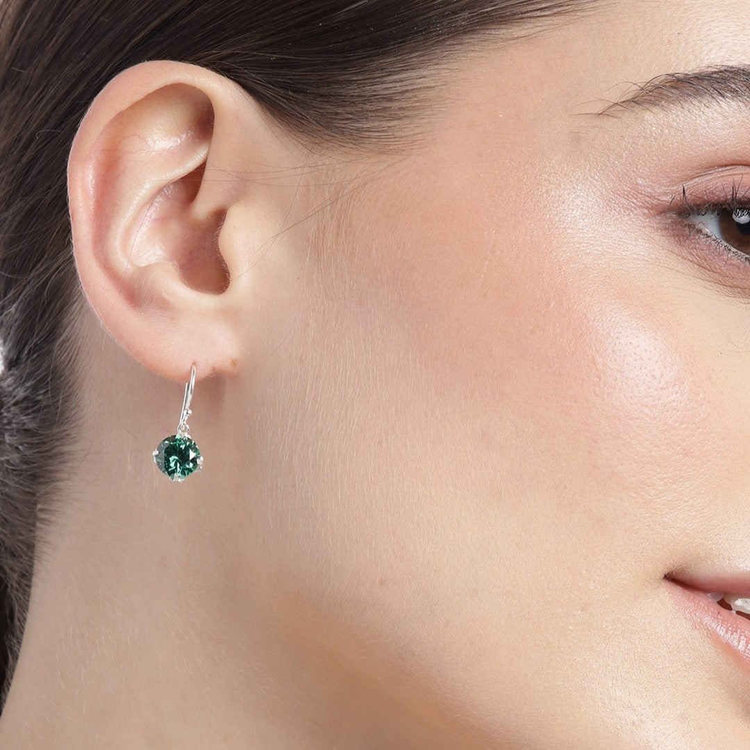 Emerald Radiance Rhodium Plated 925 Sterling Silver Circle Earrings