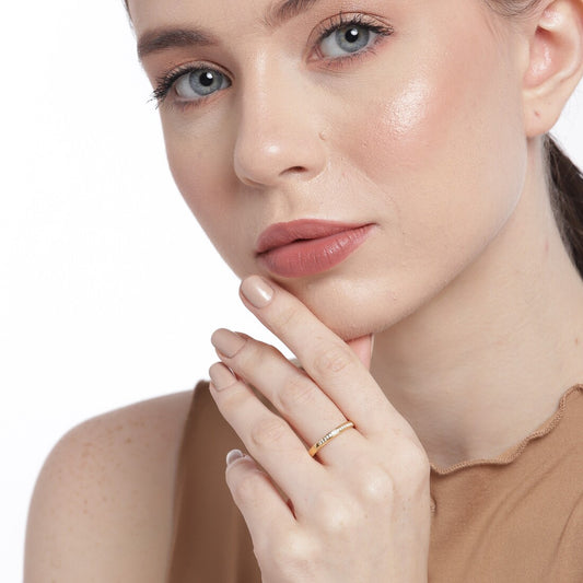 Golden Splendor One Line CZ Gold Plated 925 Sterling Silver Ring (Adjustable)