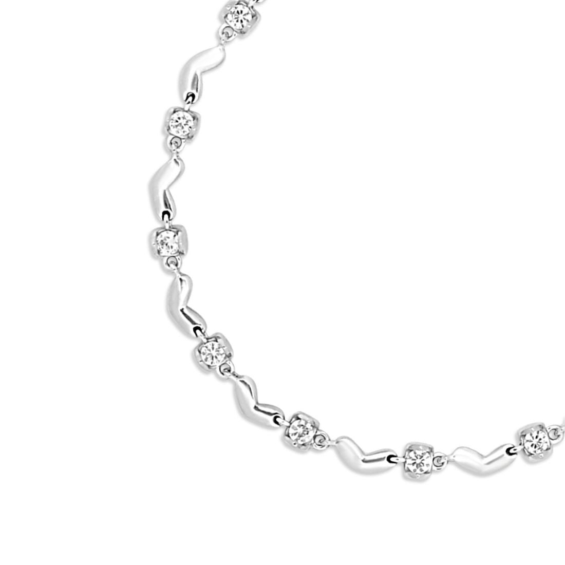 Heart CZ Rhodium Plated 925 Sterling Silver Anklet