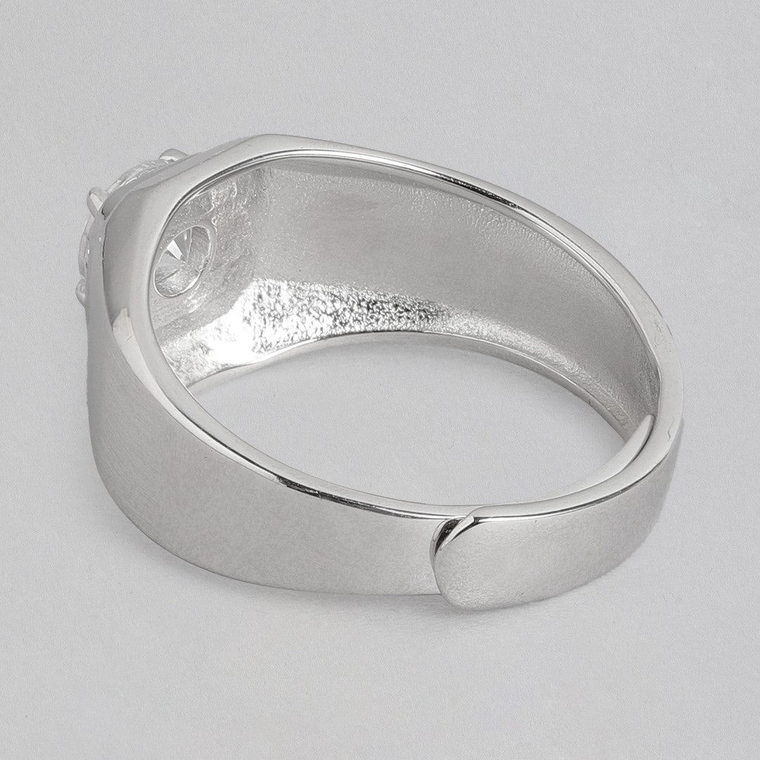 Eternal Sparkle Rhodium-Plated 925 Sterling Silver Couple Ring (Adjustable)