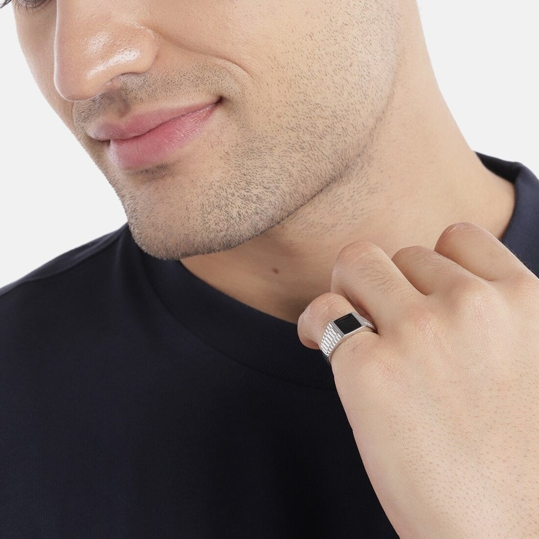 Dynamic Elegance Rhodium-Plated 925 Sterling Silver Ring for Him