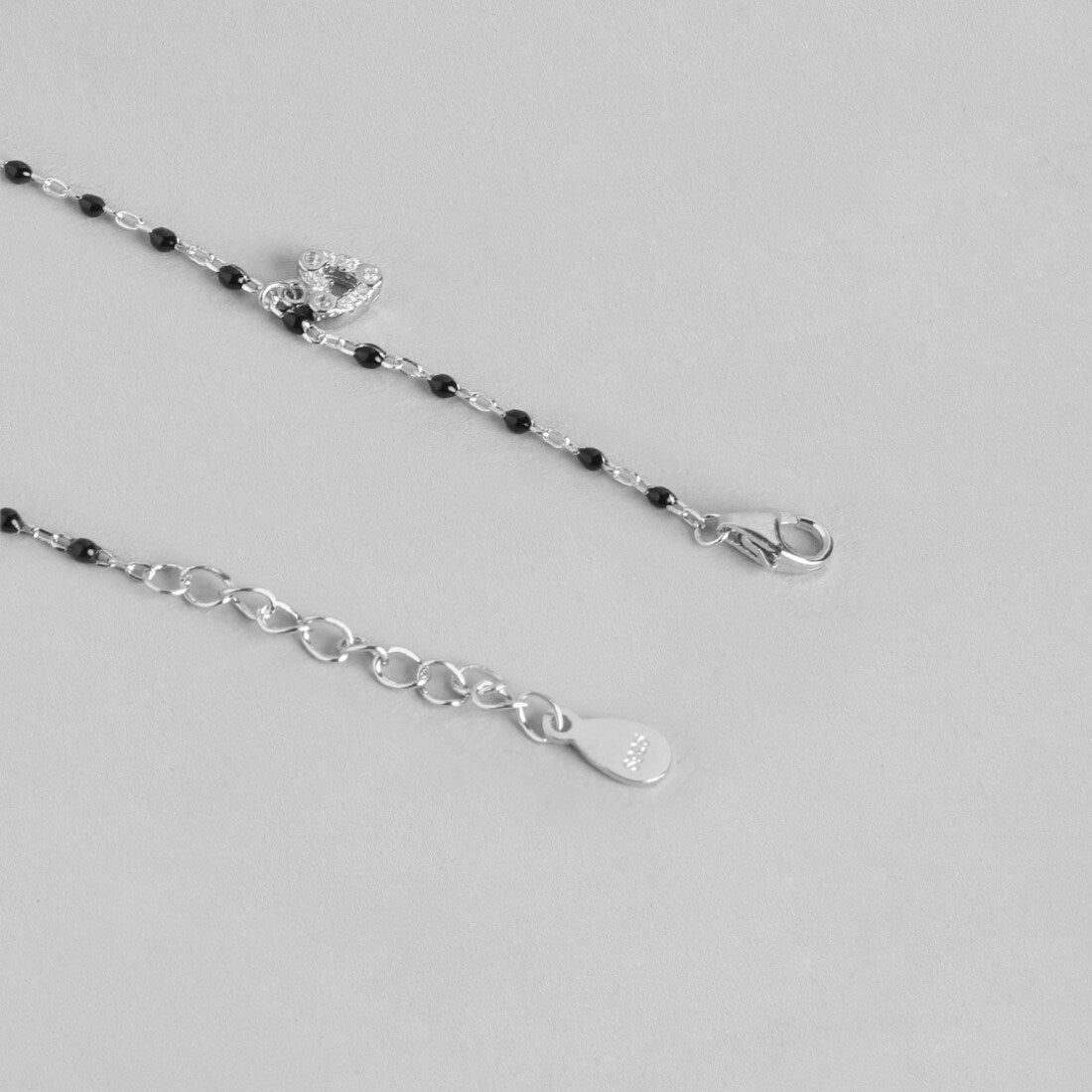 Black Beads with Heart Charms 925 Sterling Silver Anklet