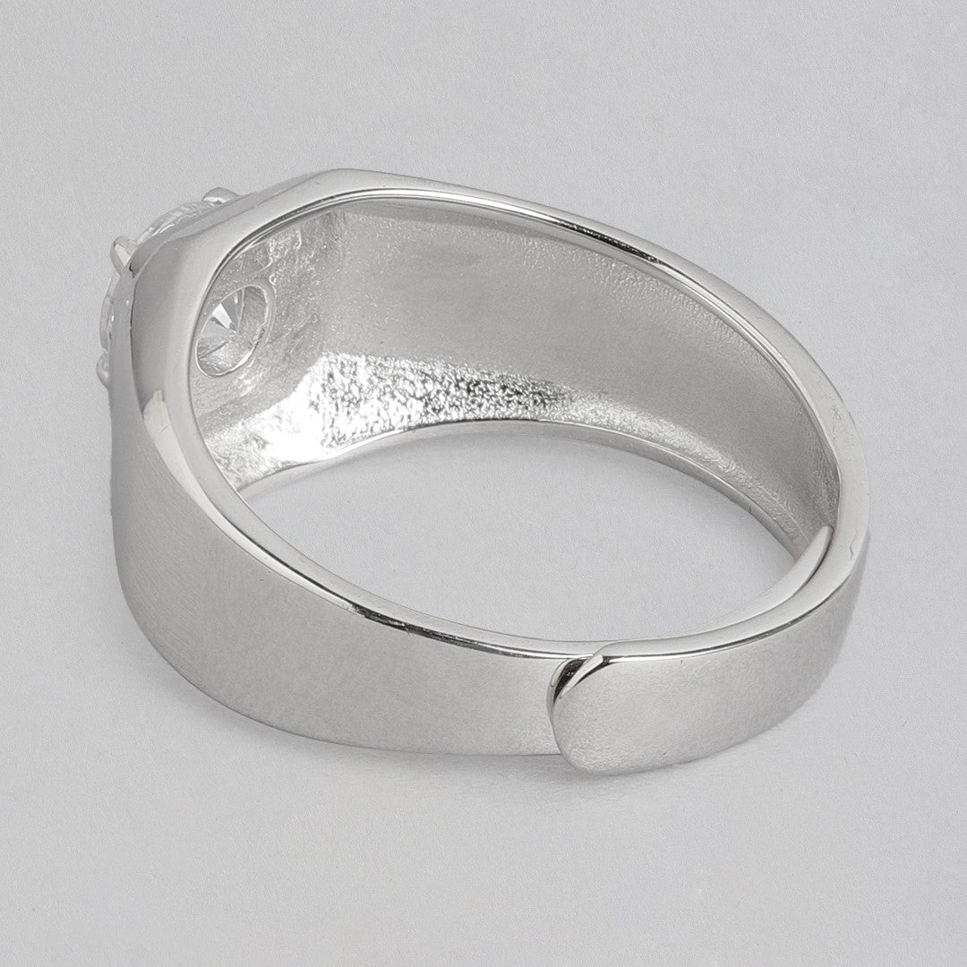 Radiant Unity Rhodium-Plated 925 Sterling Silver Solitaire Couple Ring