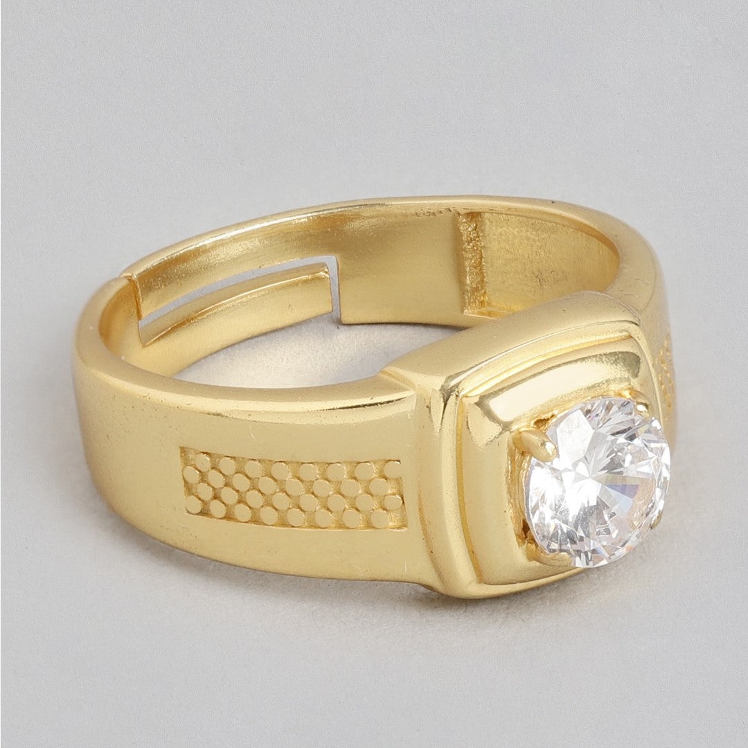 Golden Radiance 925 Sterling Silver CZ Couple Ring (Adjustable)