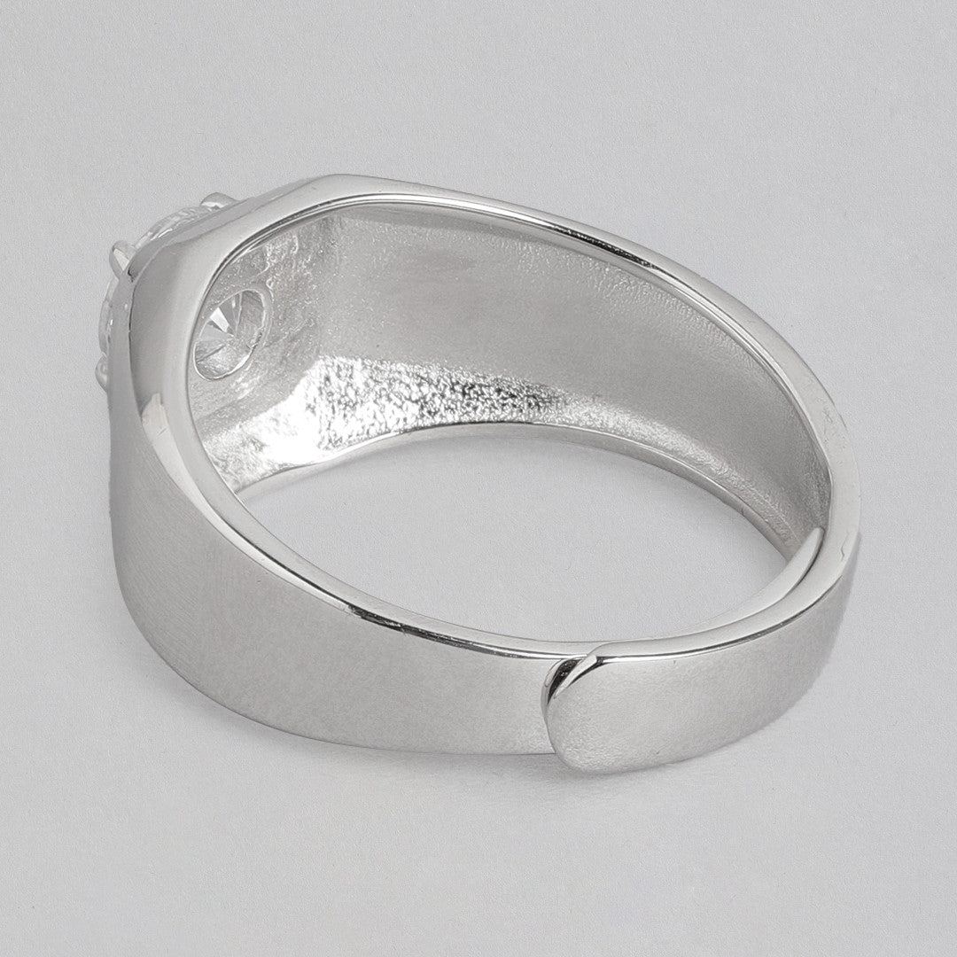 Celestial Bond Rhodium-Plated 925 Sterling Silver Couple Ring (Adjustable)