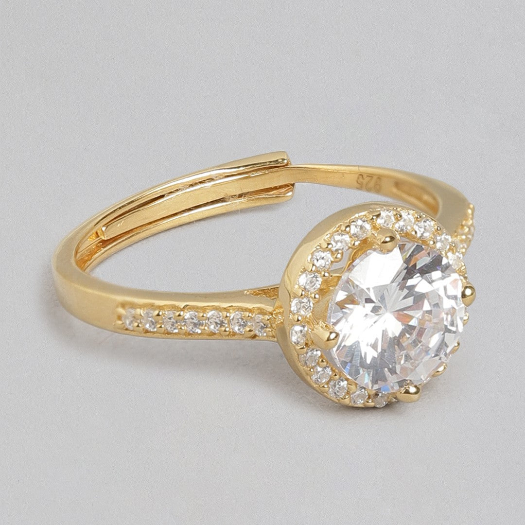 Golden Embrace 925 Sterling Silver Couple Ring with Sparkling CZ (Adjustable)