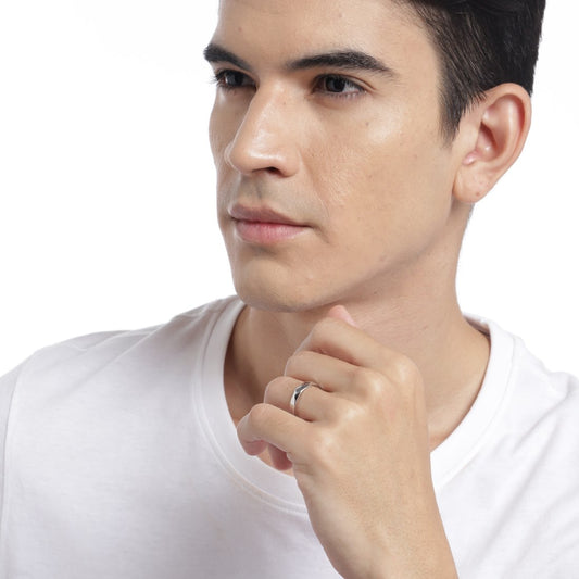 Pure Elegance Rhodium-Plated 925 Sterling Silver Men's Classic Ring (Adjustable)