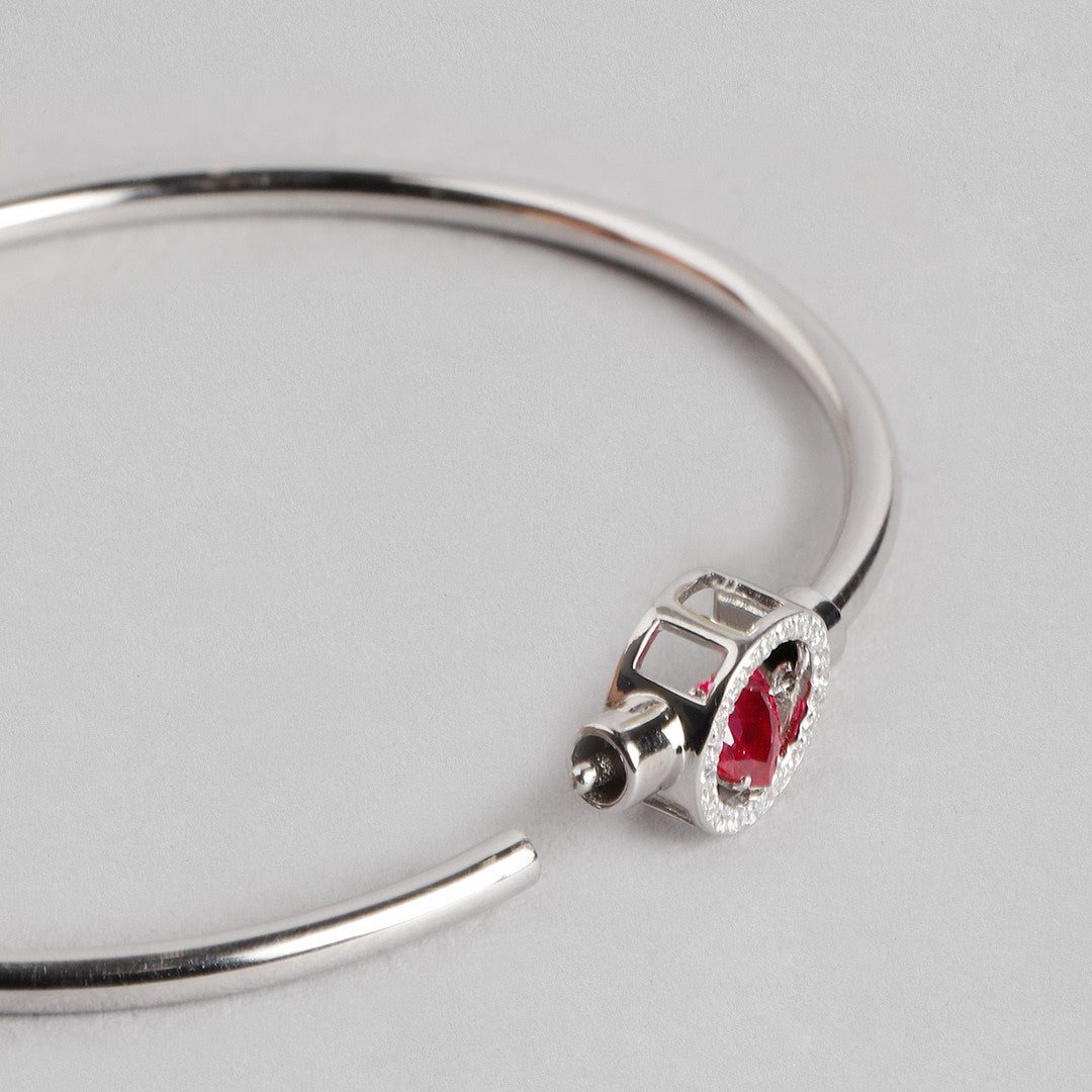 Dangling Ruby Heart 925 Silver Bangle Bracelet