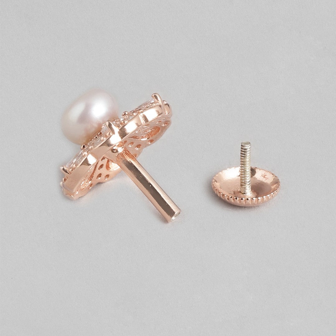 Pearl Elegance Rose Gold-Plated CZ & Pearl 925 Sterling Silver Set