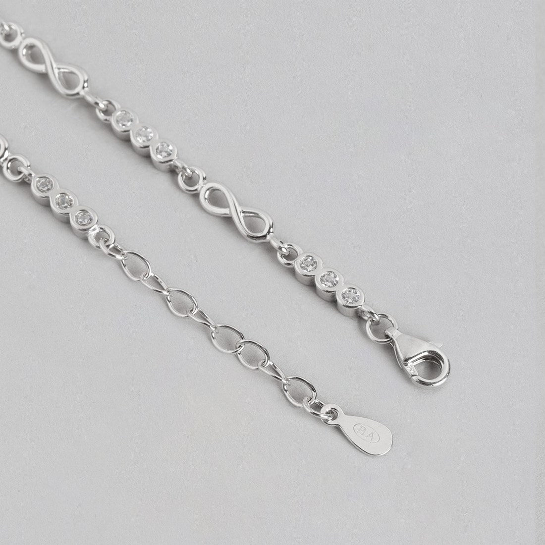Infinity Cubic Zirconia Rhodium Plated 925 Sterling Silver Anklet