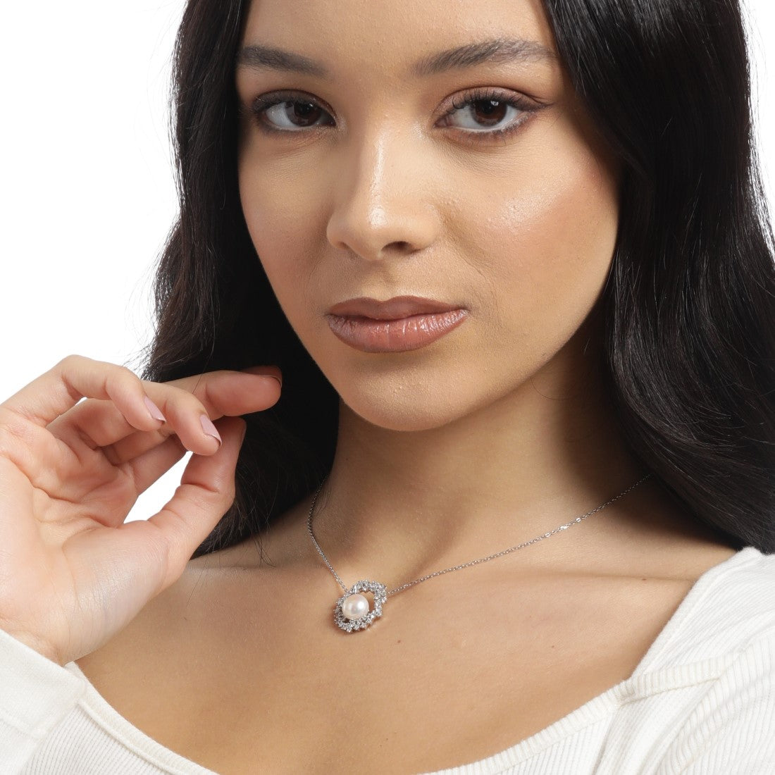 Pearl Petal Radiance Rhodium-Plated 925 Sterling Silver Necklace