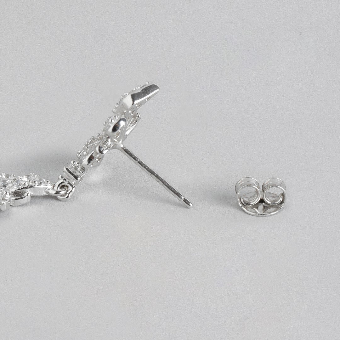 Whimsical Wings Rhodium-Plated Cubic Zirconia 925 Sterling Silver Butterfly Earring
