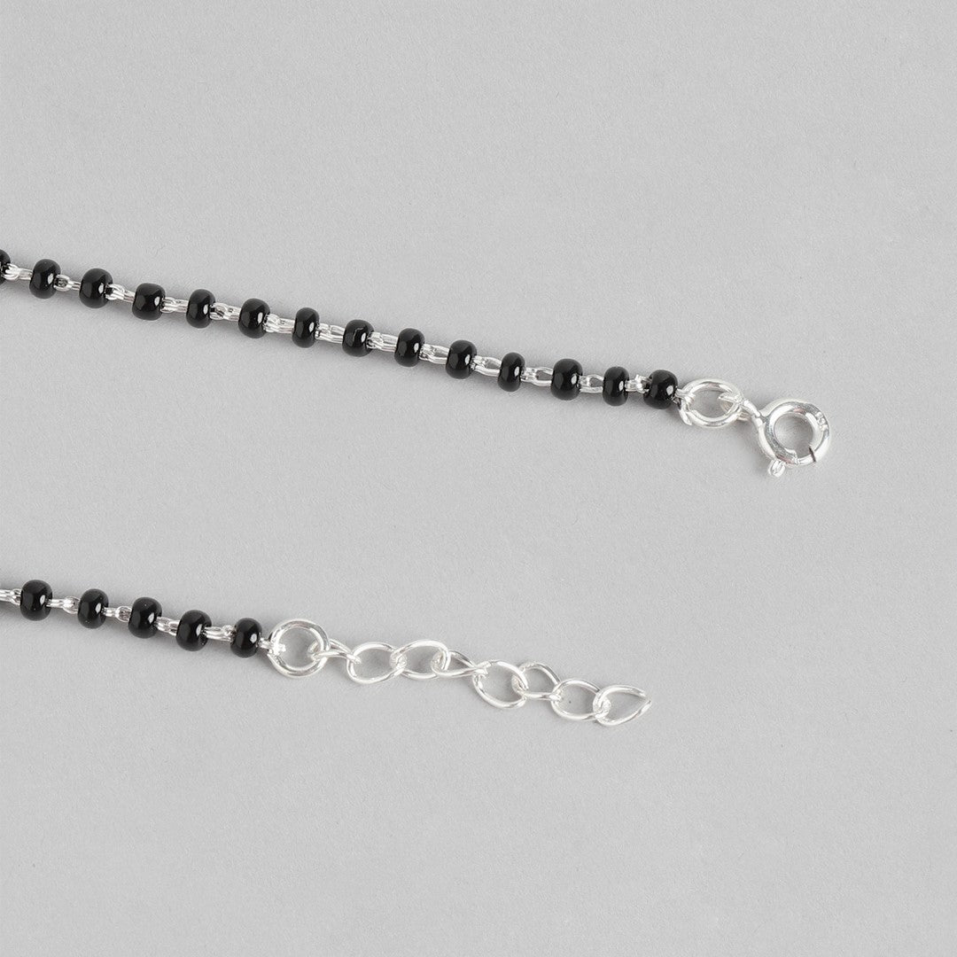 Radiant Charm Rhodium-Plated 925 Sterling Silver Anklet with Beaded Chain