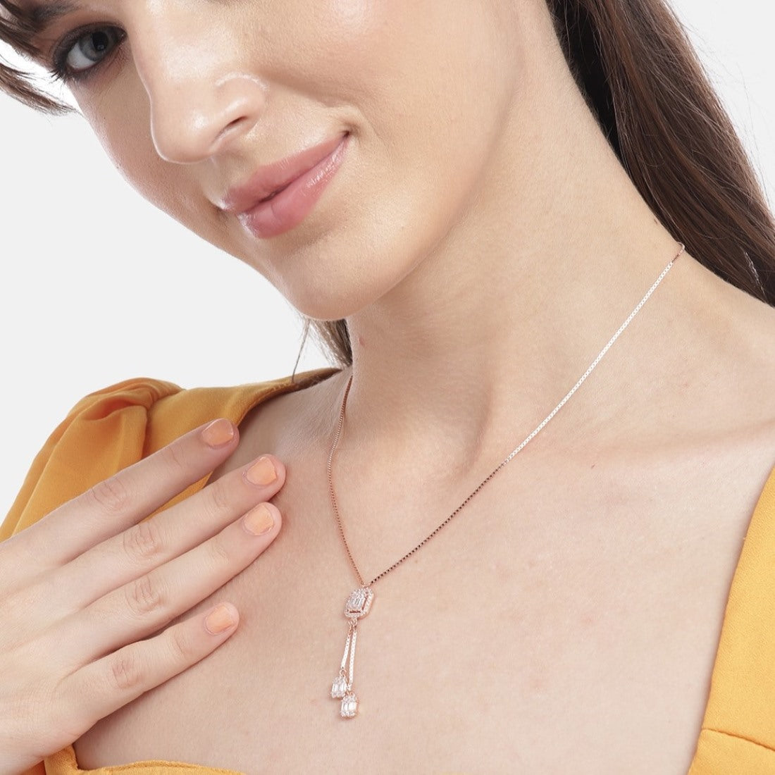 Luminous Love Rose Gold Plated CZ 925 Sterling Silver Gem Necklace