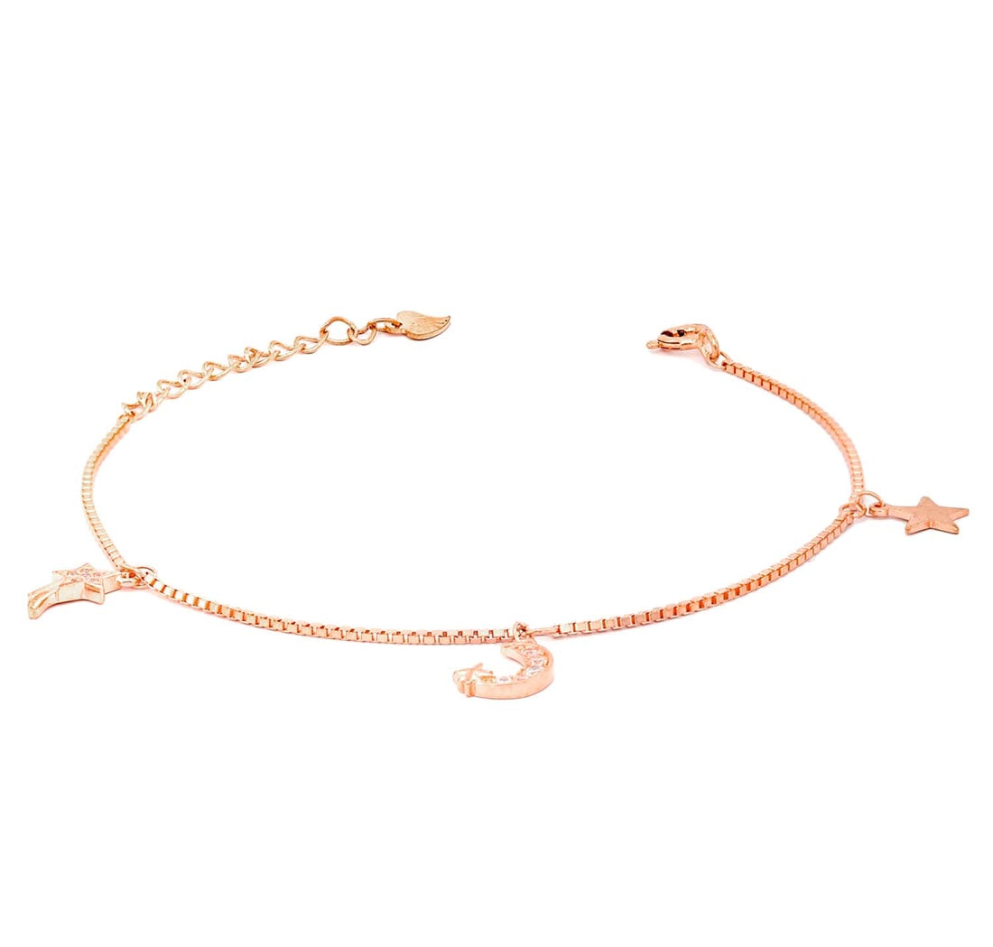 Moon and Star Charms 925 Silver Bracelet Rose Gold-plated