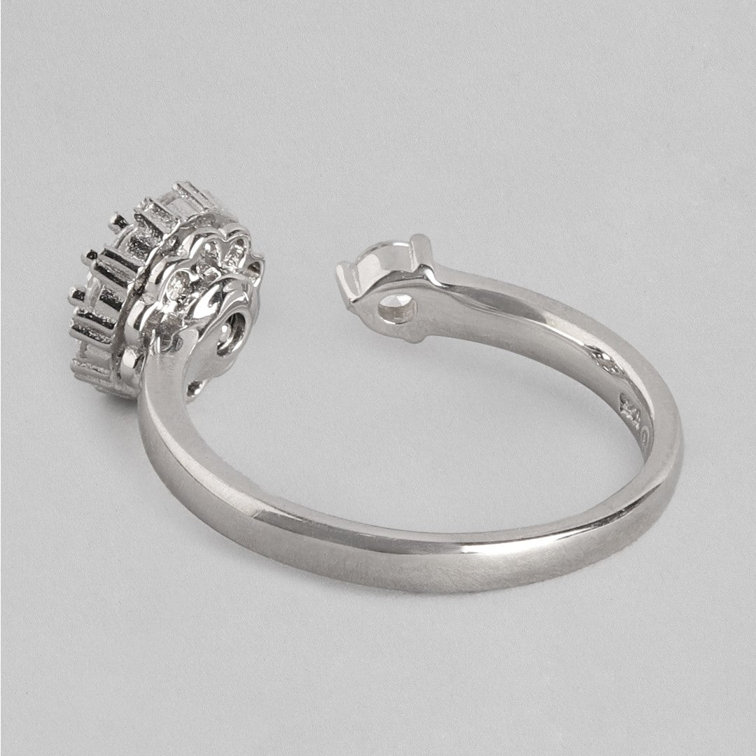 Everlasting Love Rhodium-Plated 925 Sterling Silver Solitaire Couple Ring (Adjustable)