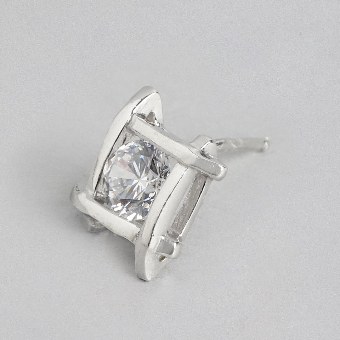 Dazzling Square Sparkle 925 Sterling Silver Stud Earrings