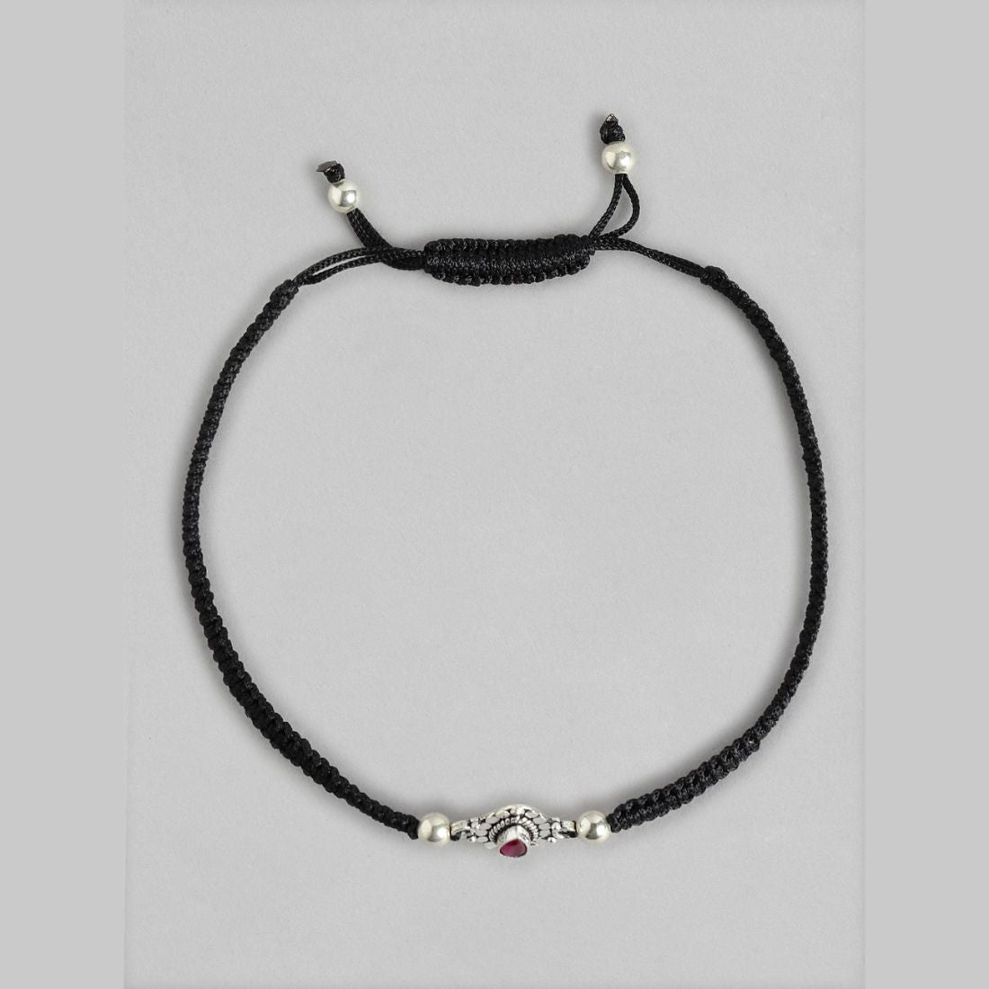 Red Stone Rhodium Plated 925 Sterling Silver Anklet
