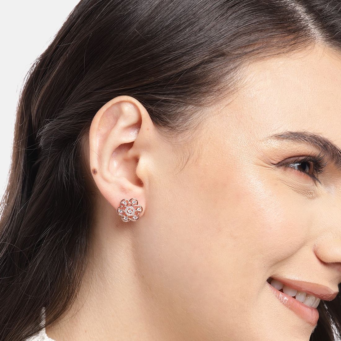 Floral Radiance Rose Gold-Plated Cubic Zirconia 925 Sterling Silver Earrings