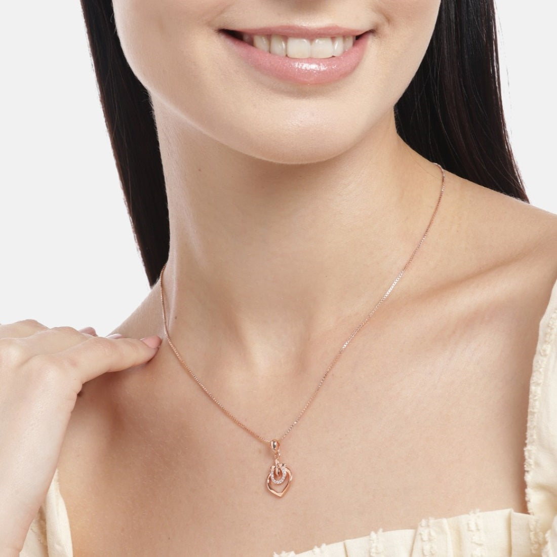 Hearty Radiant Rose Gold-Plated 925 Sterling Silver Pendant with Chain