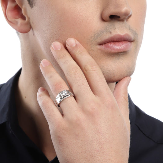 Enchanted CZ Love Rhodium-Plated 925 Sterling Silver Couple Ring (Adjustable)
