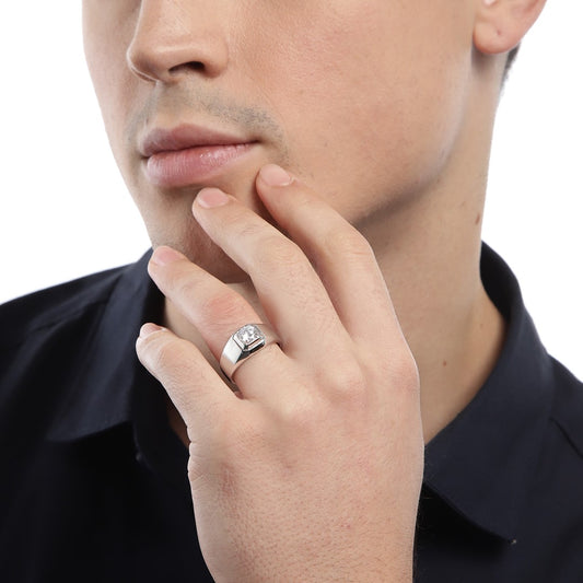 Everlasting Union Solitaire Rhodium-Plated 925 Sterling Silver Couple Ring (Adjustable)