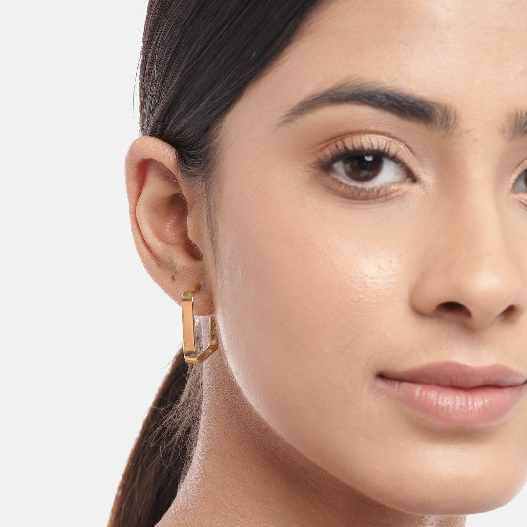 Geometrical Gold Plated 925 Sterling Silver Hoops