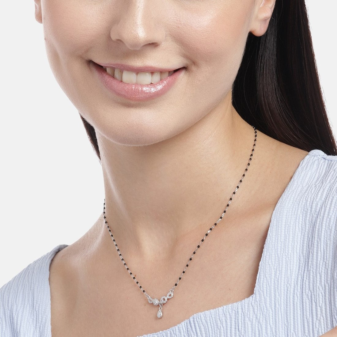 Entwined Eternity Rhodium-Plated 925 Sterling Silver CZ Dual Infinity Mangalsutra