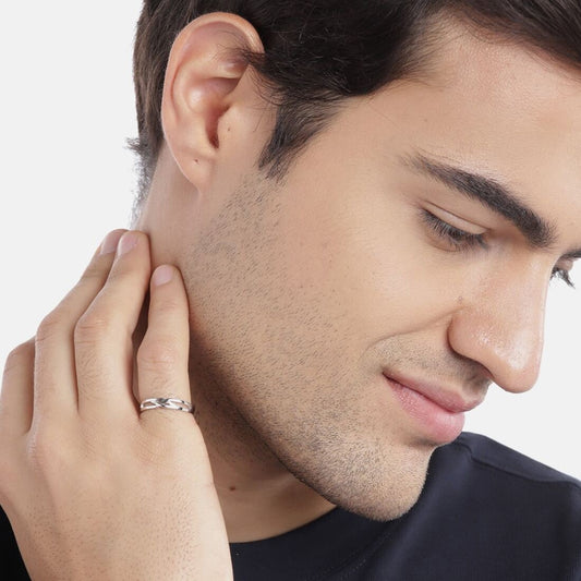 Eternal Strength Rhodium-Plated 925 Sterling Silver Weave Ring for Him (Adjustable)