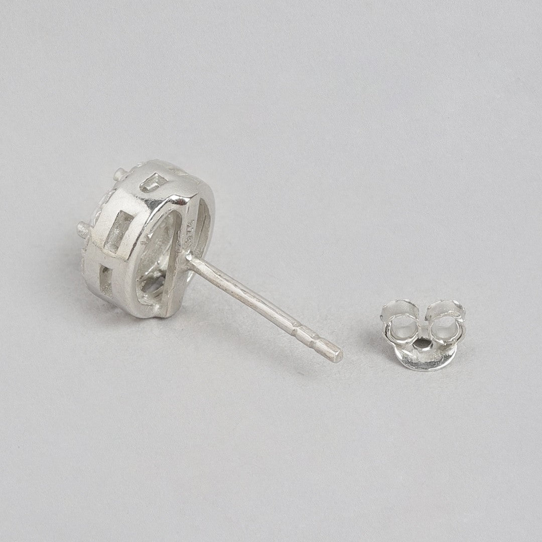 Solitaire Halo Silver 925 Silver Stud Earrings