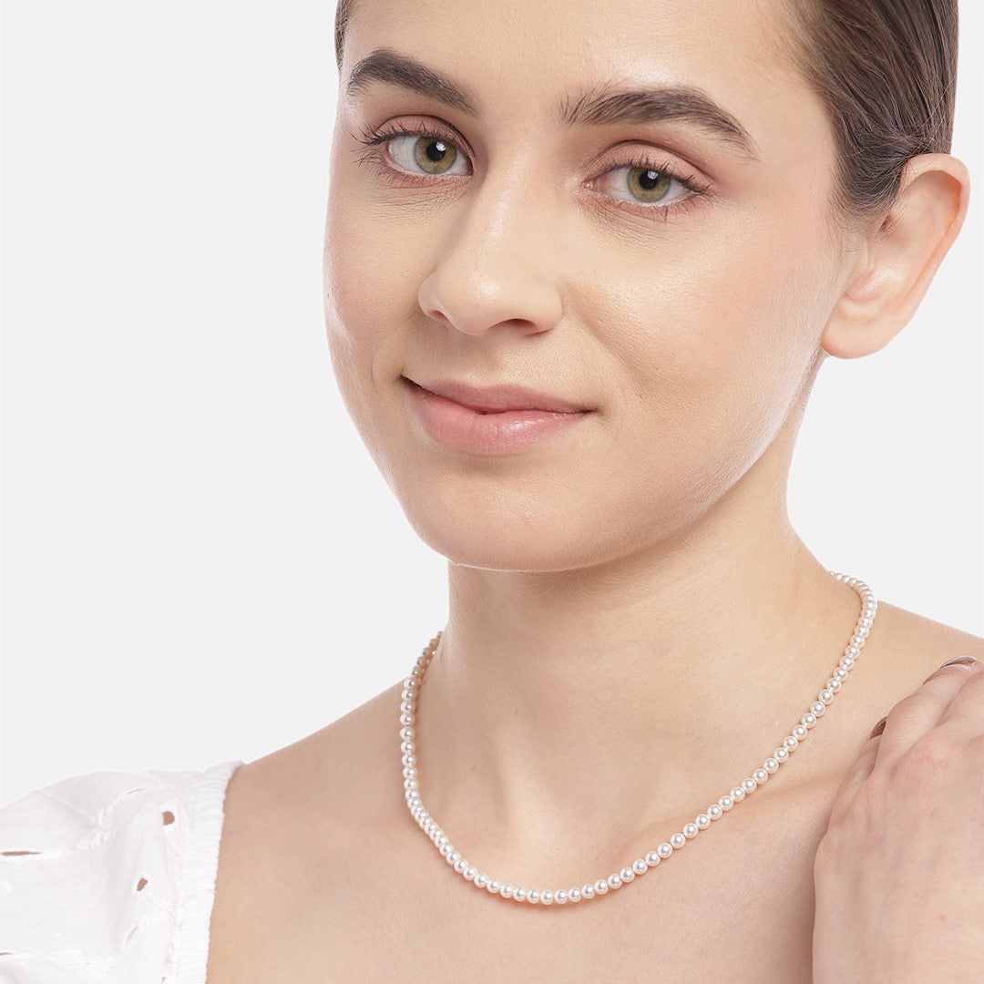 Freshwater Pearl Rhodium Plated 925 Sterling Silver Necklace