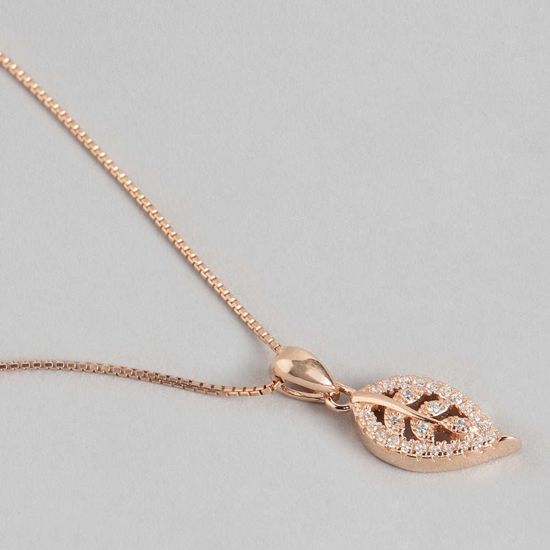 Graceful Love: Simplicity Leaf Rose Gold 925 Silver Jewelry Set Gift Hamper