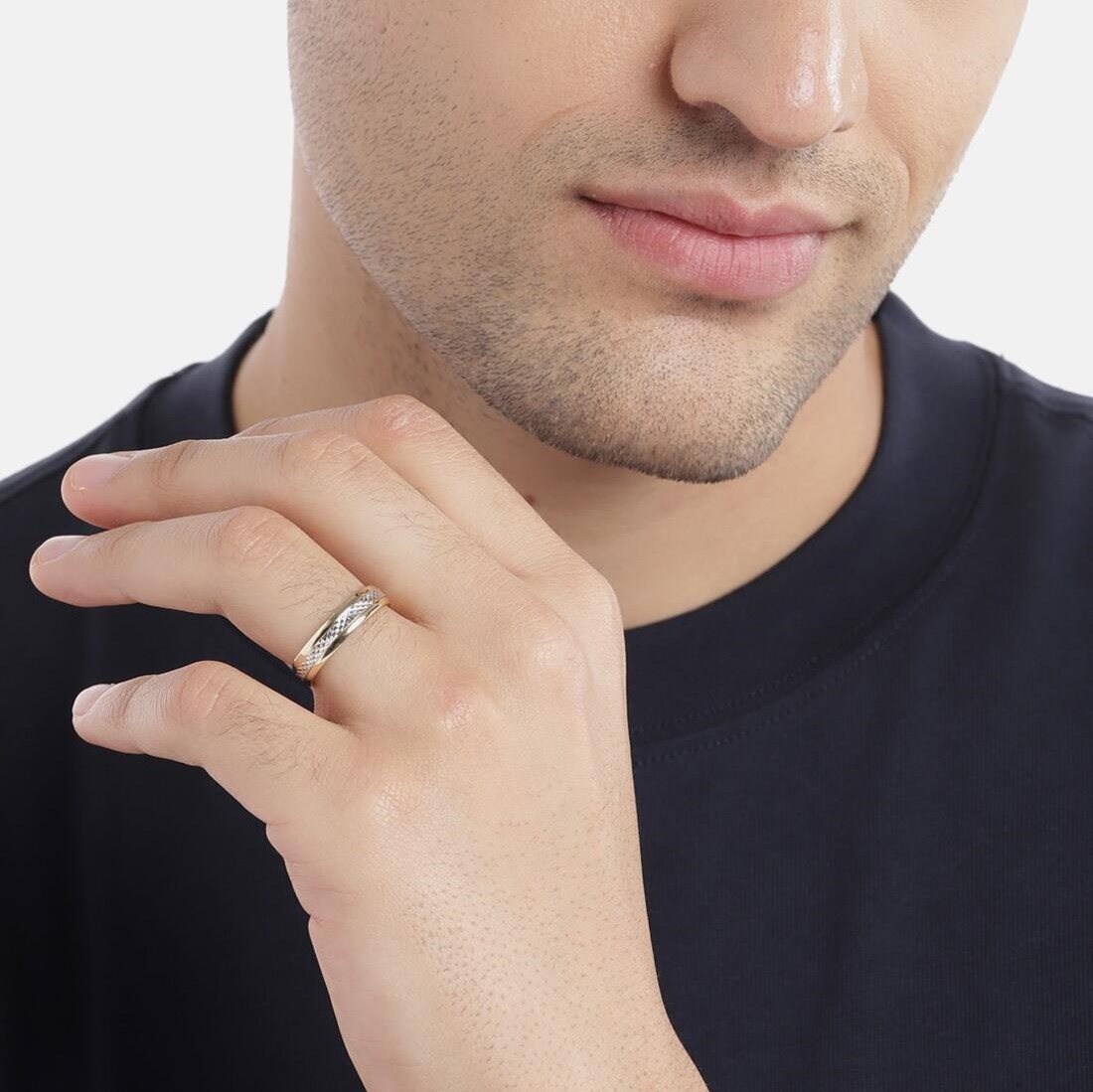 Exquisite Dual Tone Rhodium and Gold Plated 925 Sterling Silver Ring for Him (Adjustable)