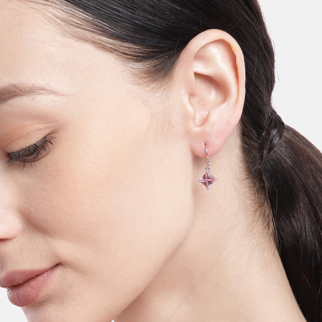Enchanted Blush Rhodium Plated Sterling Silver Dangle Earrings with Pink CZ