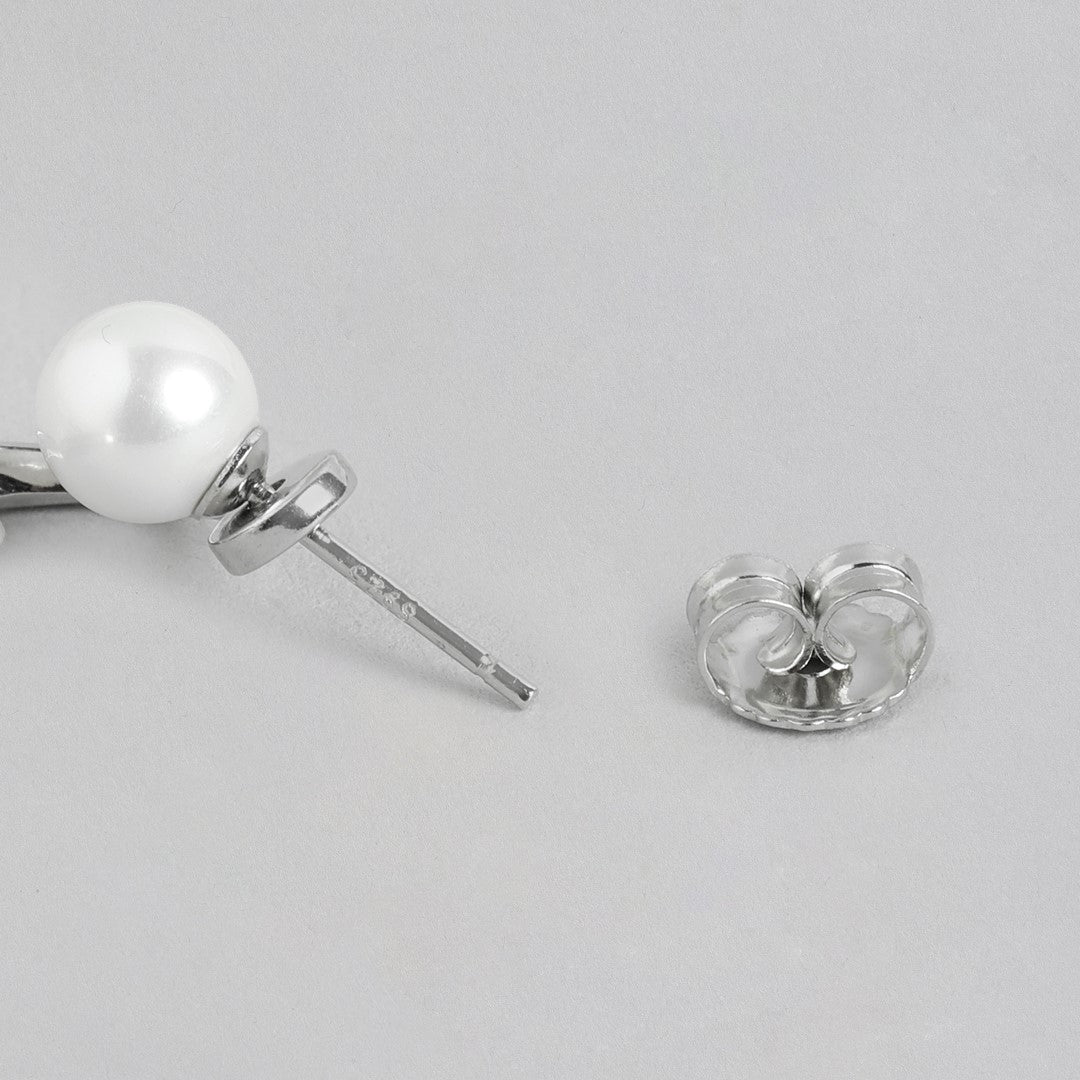 Pearl of the Sea Rhodium-Plated 925 Sterling Silver 2-Way Fish Tail Earrings