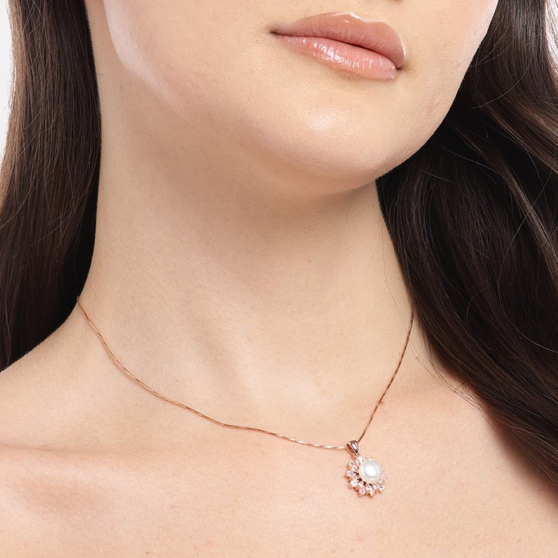 Floral Harmony Rose Gold-Plated CZ & Freshwater Pearl 925 Sterling Silver Pendant