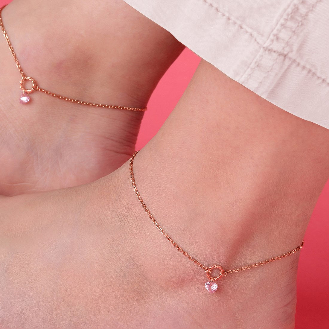 Roseate Charm 925 Sterling Silver Chain Anklet with Cubic Zirconia