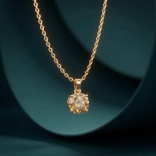 Yellow Solitaire Gold Plated 925 Silver Pendant with Link Chain