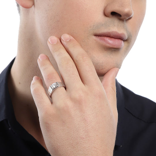 Everlasting Bliss Rhodium-Plated 925 Sterling Silver Solitaire Couple Ring (Adjustable)