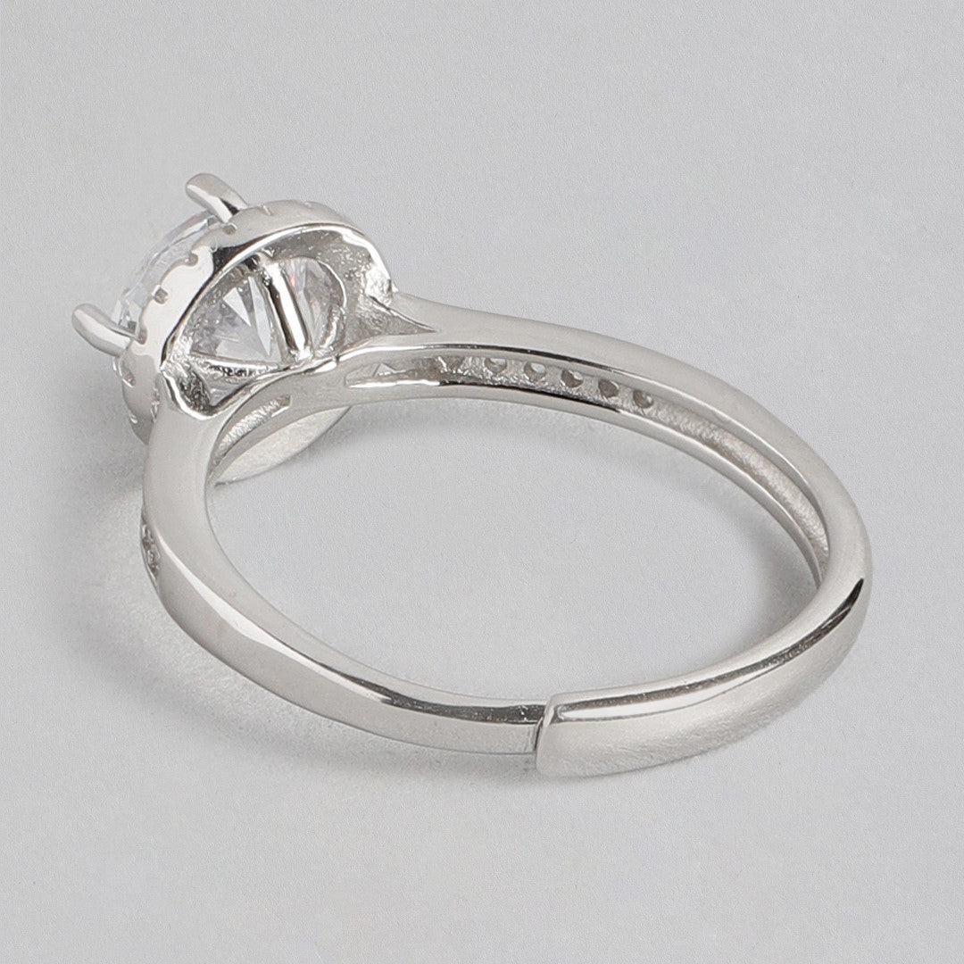 Forever Yours Rhodium-Plated 925 Sterling Silver Couple Ring (Adjustable)